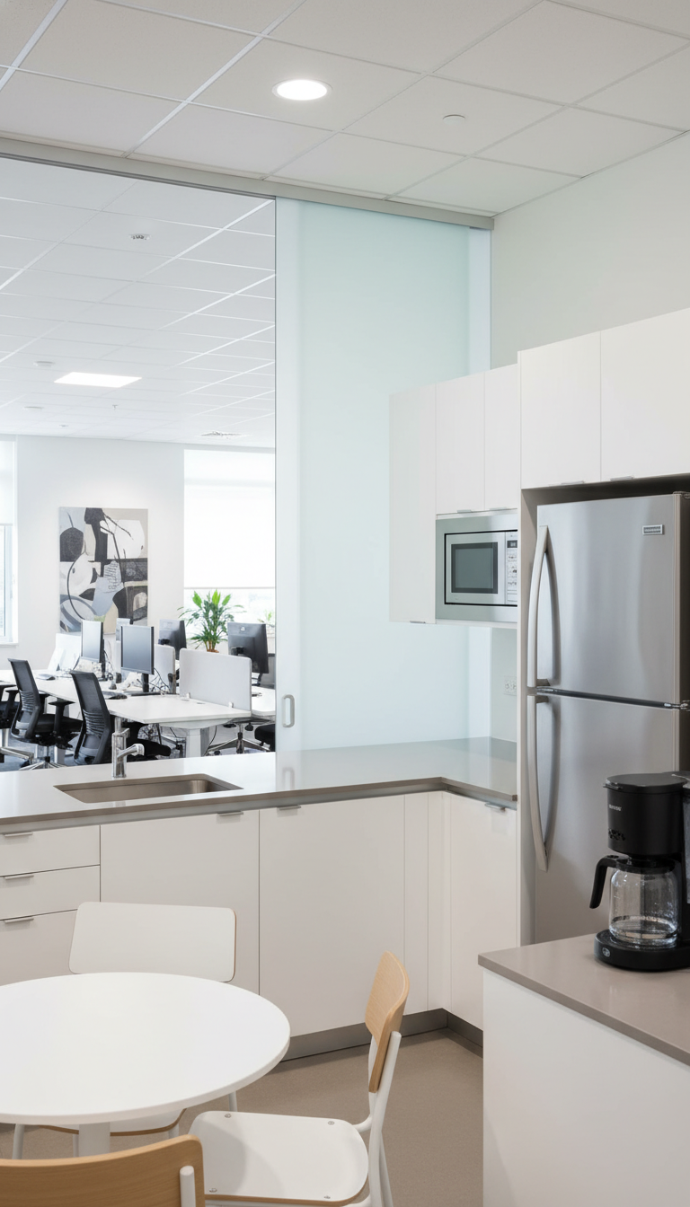 Eine saubere Küche und eine sauberes Büro in Krefeld, wo gerade eine Unterhaltsreinigung stattgefunden hat