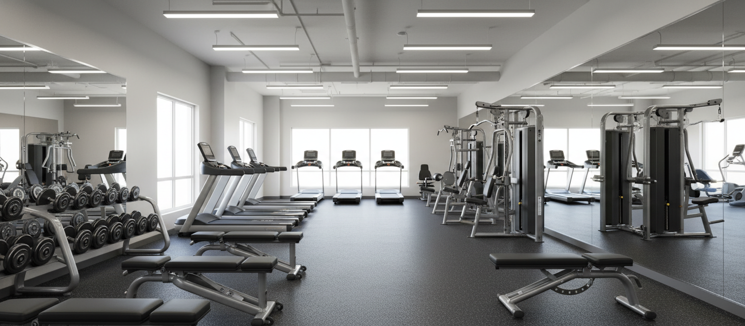 Eine sauberes Fitnessstudio in Krefeld, wo gerade eine Fitnessstudio-Reinigung stattgefunden hat